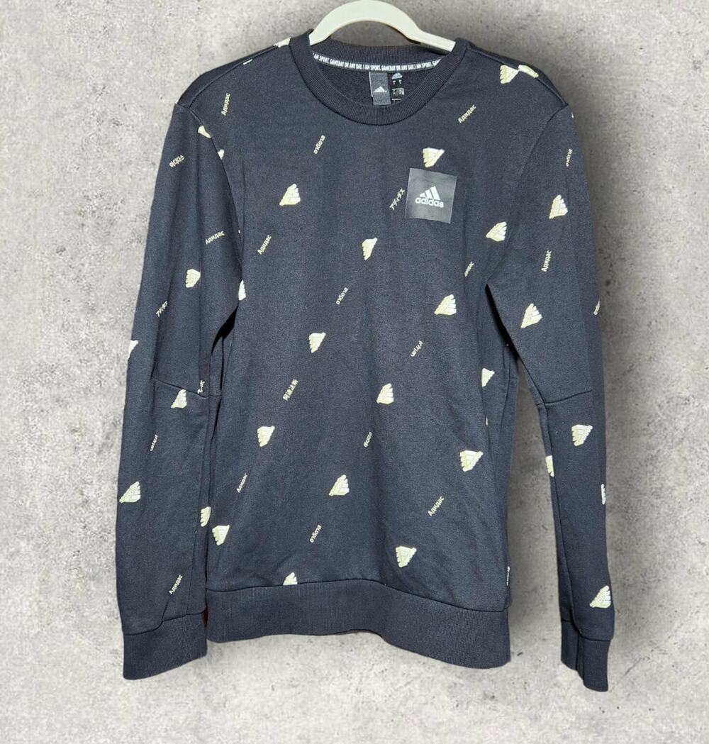 Adidas Set Trefoil Sweater Men's Small Graphic Crew Sweatshirt Black Gold Logo